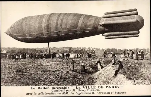 Ak Le Ballon dirigeable La Ville de Paris, construit par Henry Deutsch, französisches Luftschiff