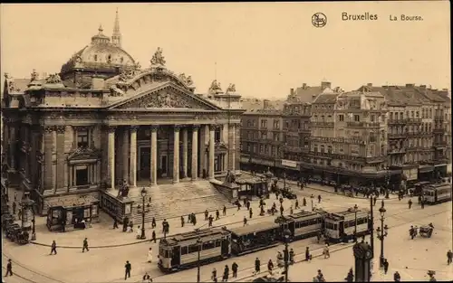 Ak Bruxelles Brüssel Belgien, vue générale de la Bourse, Tram 