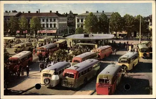 Ak Gävle Schweden, Busscentralen vid Stortorget