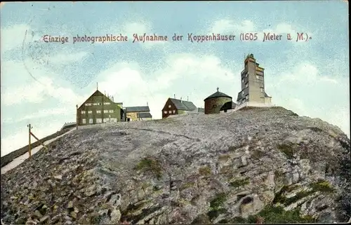 Ak Riesengebirge Schlesien, Einzige photographische Aufnahme der Koppenhäuser