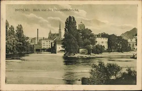 Ak Wrocław Breslau Schlesien, Blick von der Universitätsbrücke