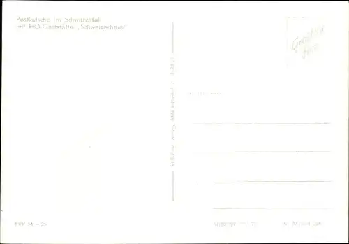 Ak Postkutsche im Schwarzatal mit HO Gaststätte Schweizerhaus