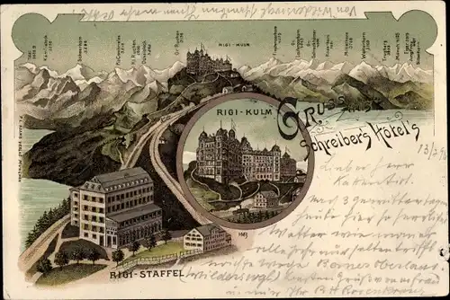 Litho Rigi Kulm Kanton Schwyz, Rigi Staffel, Schreiber's Hotels