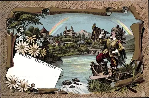 Passepartout Litho Trompeter von Säckingen, Behüt Dich Gott, Regenbogen