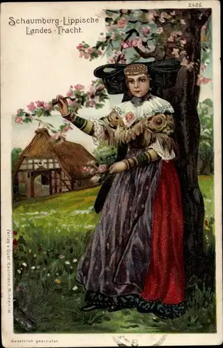 Litho Frau in Schaumburg Lippischer Landestracht