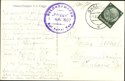 Ak Dampfer Frigga, Reederei Braeunlich Stettin