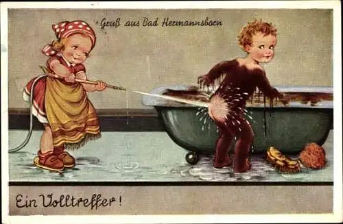 Ak Pömbsen Bad Driburg in Westfalen, Bad Hermannsborn, ein Volltreffer