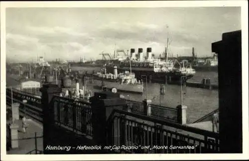 Ak Hamburg Mitte St. Pauli, Hafenblick mit "Cap Polonio" und "Monte Servantes"