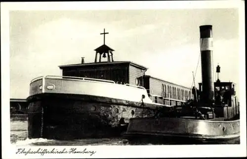 Ak Hamburg Mitte, Flussschifferkirche, Dampfer