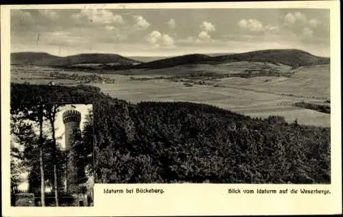 Ak Bückeburg im Kreis Schaumburg, Idaturm, Blick vom Idaturm auf die Weserberge