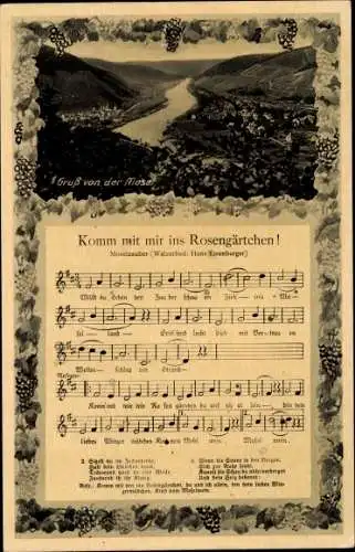 Ak Liedkarte "Komm mit mir ins Rosengärtchen", Moselzauber, Walzerlied H. Eisenburger