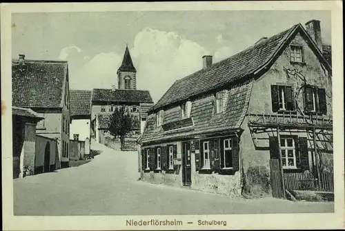 Ak Nieder Flörsheim Dahlsheim in Rheinhessen, Schulberg, Kirche