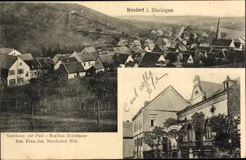 Ak Neudorf Martinsthal Eltville am Rhein Hessen, Gasthaus  zur Post, Blick auf den Ort