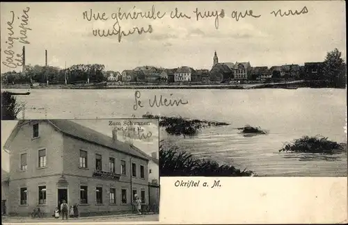 Ak Okriftel Hattersheim am Main, Gasthaus Zum Schwanen, Blick auf den Ort