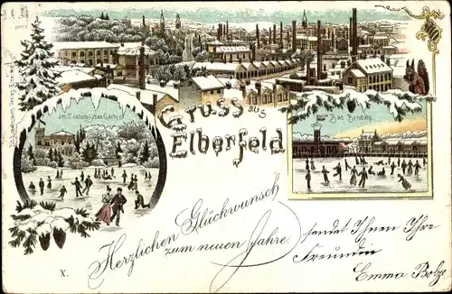 Winter Litho Elberfeld Wuppertal in Nordrhein Westfalen, Eisläufer, Zoologischer Garten, Bad Bendahl