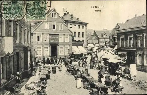 Ak Lennep Remscheid im Bergischen Land, Restaurant Reichshof, Marktplatz, Marktstände