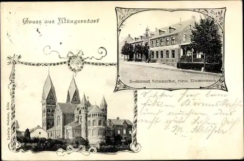 Ak Müngersdorf Köln am Rhein, Restaurant Schumacher, vorm. Zimmermann, Kirche St. Vitalis