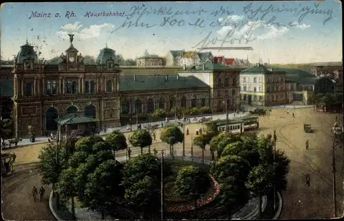 Ak Mainz am Rhein, Hauptbahnhof, Straßenbahn