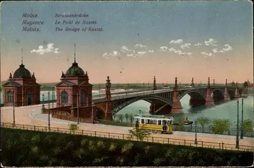 Ak Mainz am Rhein, Straßenbrücke über den Rhein