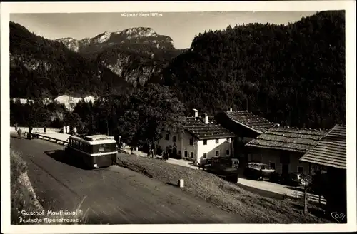 Ak Bad Reichenhall in Oberbayern, Gasthof Mauthäusl, Deutsche Alpenstraße, Reisebus