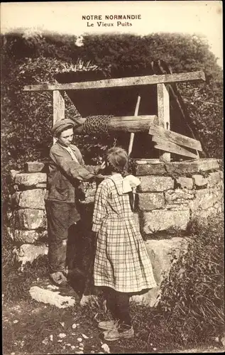 Ak Notre Normandie, Le Vieux Puits, Wasserquelle, Kinder