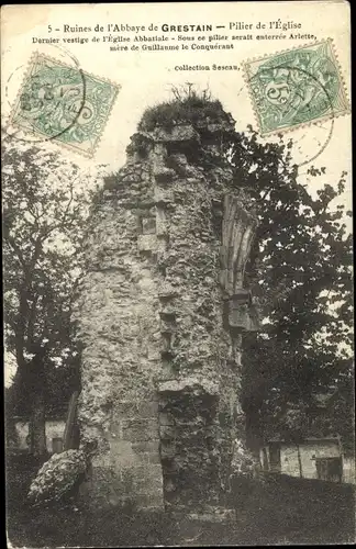 Ak Grestain Calvados, Ruines de l'Abbaye, Pilier de l'Eglise