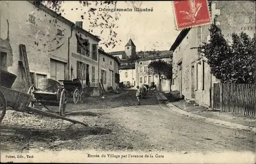 Ak Domgermain Lothringen Meurthe et Moselle, Entree du Village par l'avenue de la Gare
