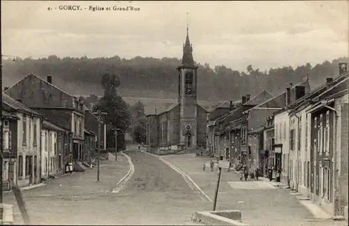 Ak Gorcy Meurthe et Moselle, Eglise, Grande Rue