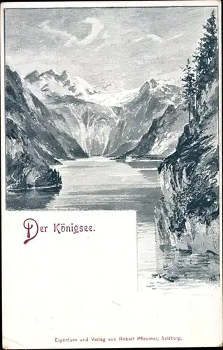 Künstler Ak Schönau am Königssee, See mit Berglandschaft