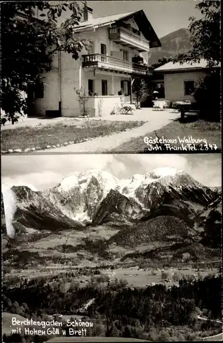 Foto Ak Schönau am Königssee Oberbayern, Gesamtansicht, Gästehaus Walburg, Hoher Göll