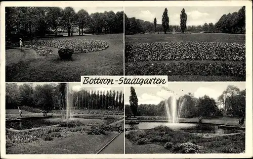 Ak Bottrop im Ruhrgebiet, Stadtgarten, Fontäne, Teich, Blumenbeete