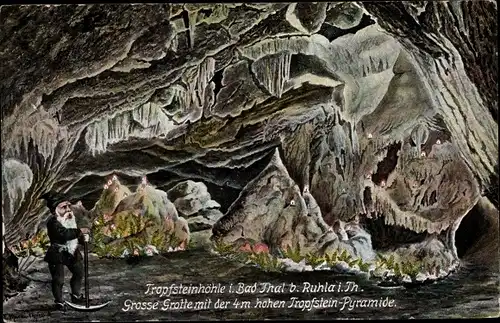 Ak Bad Thal Ruhla in Thüringen, Tropfsteinhöhle, Gr. Grotte, Tropfenstein Pyramide