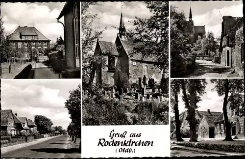 Ak Rodenkirchen in Oldenburg Niedersachsen, Kirchpartie, Straßenansicht