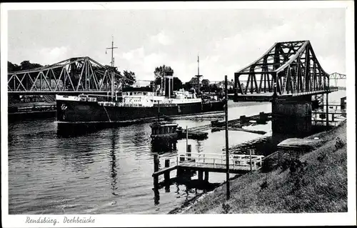 Ak Rendsburg Schleswig Holstein, Ansicht der Drehbrücke, Dampfer