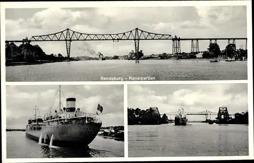 Ak Rendsburg in Schleswig Holstein, Hochbrücke, Dampfer