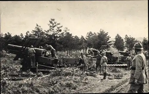 Ak Chargement d'une piece lourde, Französisches Geschütz wird beladen, 1940