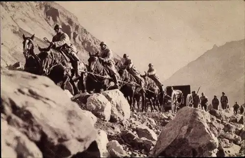 Ak A la Recherche d'une Position de Batterie en Montagne, Transport eines Geschützes im Gebirge 1939