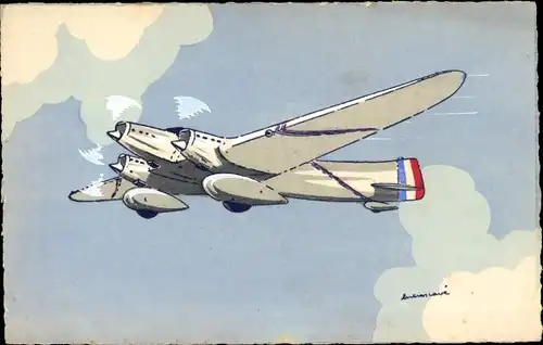 Künstler Ak Französisches Militärflugzeug
