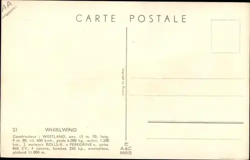 Künstler Ak Britisches Militärflugzeug Whirlwind, Westland