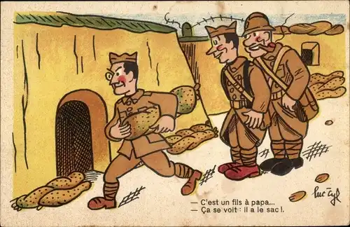 Künstler Ak C'est un fils a papa, Französische Soldaten