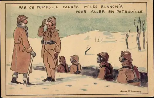 Künstler Ak Par ce temps la faudra m' les blanchir pour aller en patrouille, französ. Soldaten