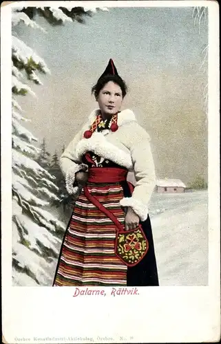 Ak Schweden, Dalarna Rättvik, Junge Frau in schwedischer Tracht
