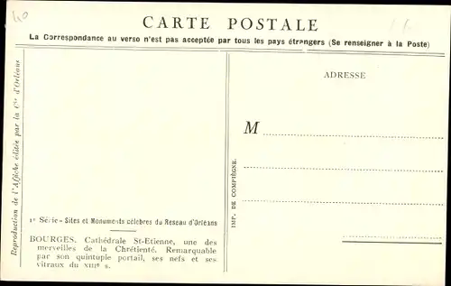 Künstler Ak Duval, C., Bourges Cher, Cathedrale Saint Etienne, Chemin de Fer d'Orleans