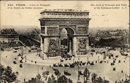 Ak Paris VIII, Triumphbogen, Arc de Triomphe et tombe du soldat inconnu