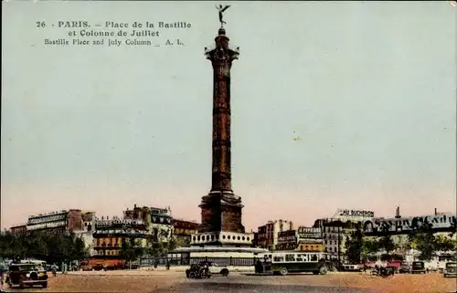 Ak Paris XII, Place de la Bastille, Colonne de Juillet