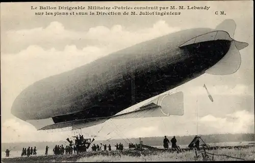 Ak Ballon Dirigéable Militaire Patrie, Construit par MM. Lebaudy, Französisches Luftschiff