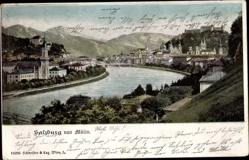 Ak Salzburg in Österreich, Stadtansicht, Fluss, Kirche