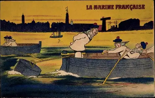 Ak La Marine Francaise, französische Seeleute im Ruderboot