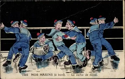 Künstler Ak Marine Francaise, Nos marins, a bord, La partie de danse, französische Seeleute