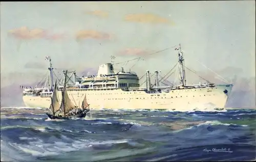 Künstler Ak MM Dampfer Laos, Messageries Maritimes